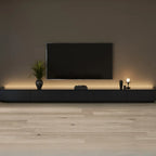 Meuble TV rectangulaire long et minimaliste noir avec 4 tiroirs