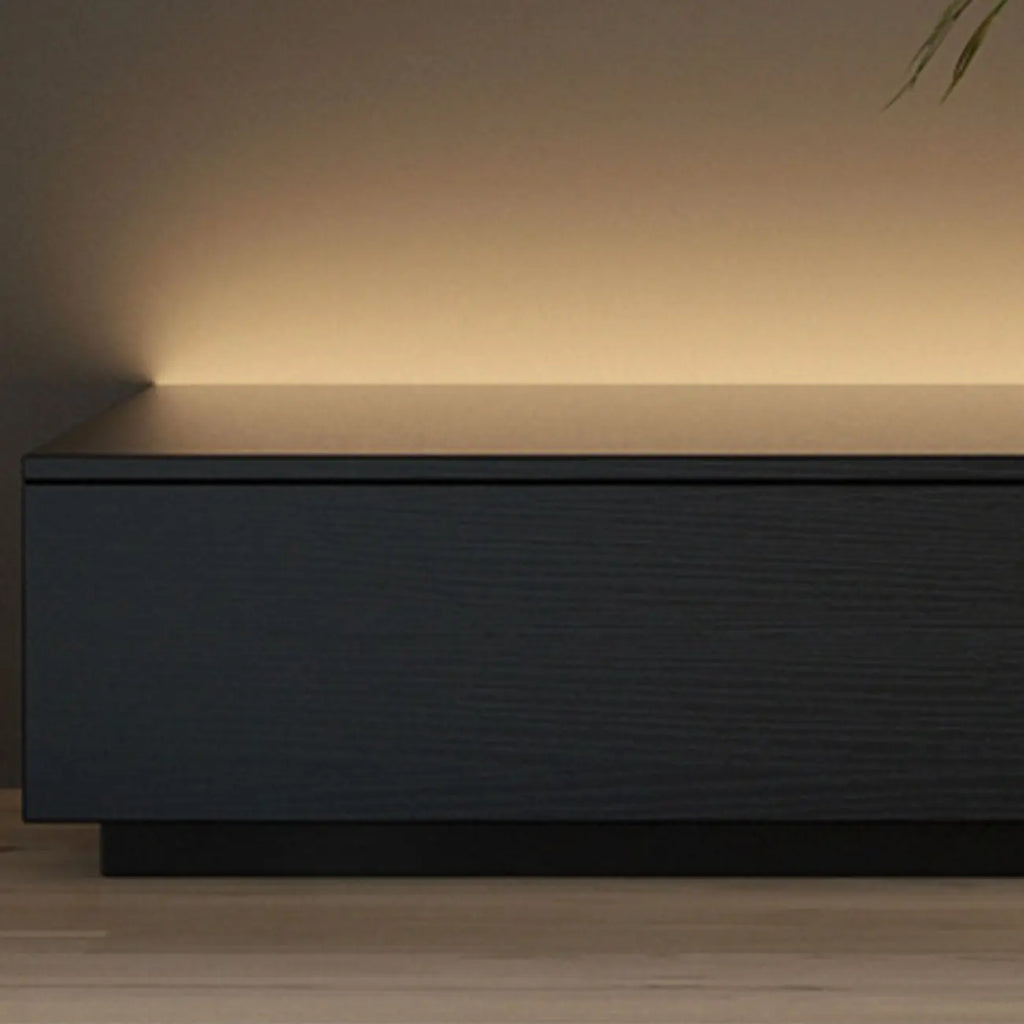 Meuble TV rectangulaire long et minimaliste noir avec 4 tiroirs
