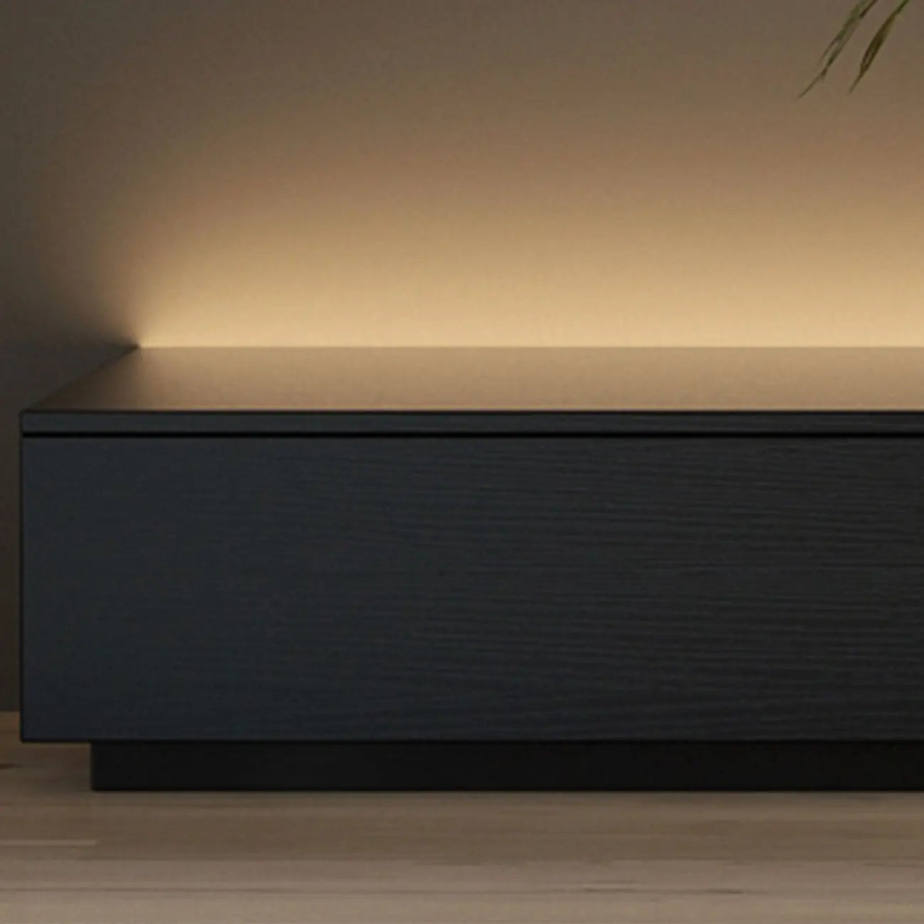 Meuble TV rectangulaire long et minimaliste noir avec 4 tiroirs