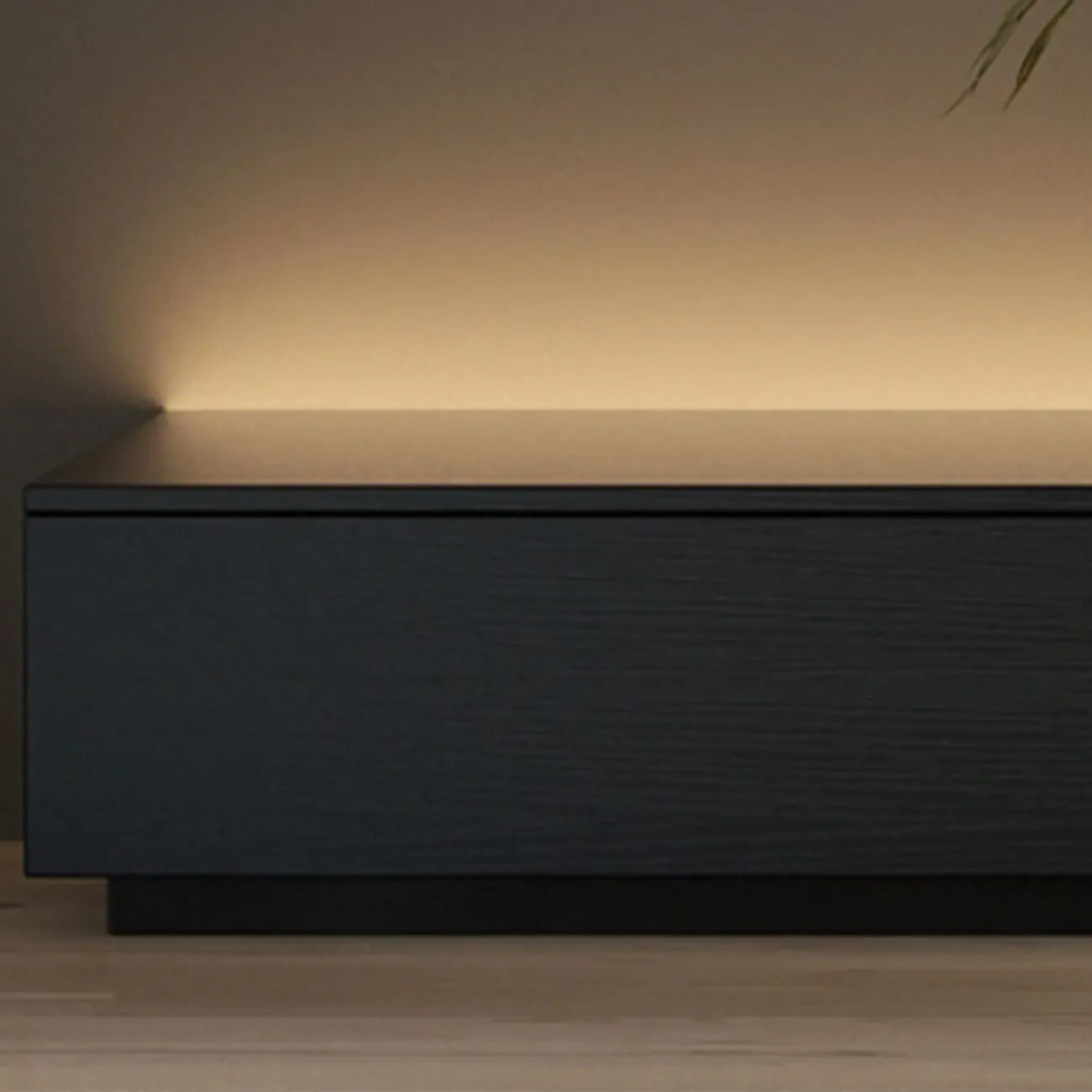 Meuble TV rectangulaire long et minimaliste noir avec 4 tiroirs