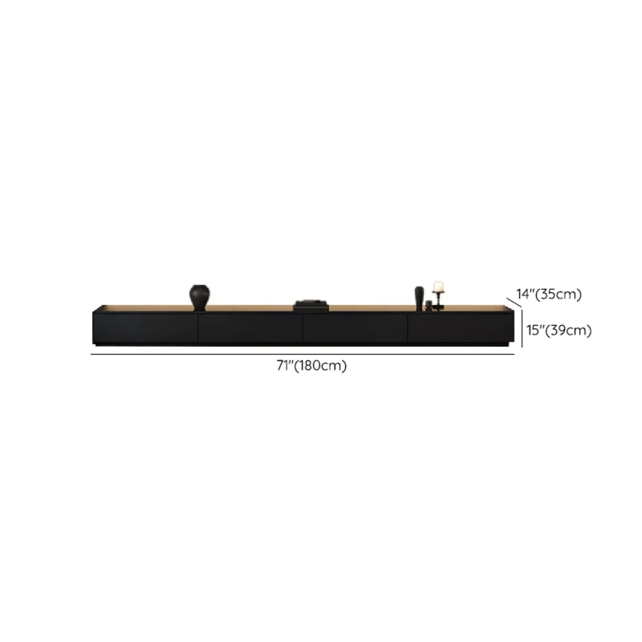 Meuble TV rectangulaire long et minimaliste noir avec 4 tiroirs