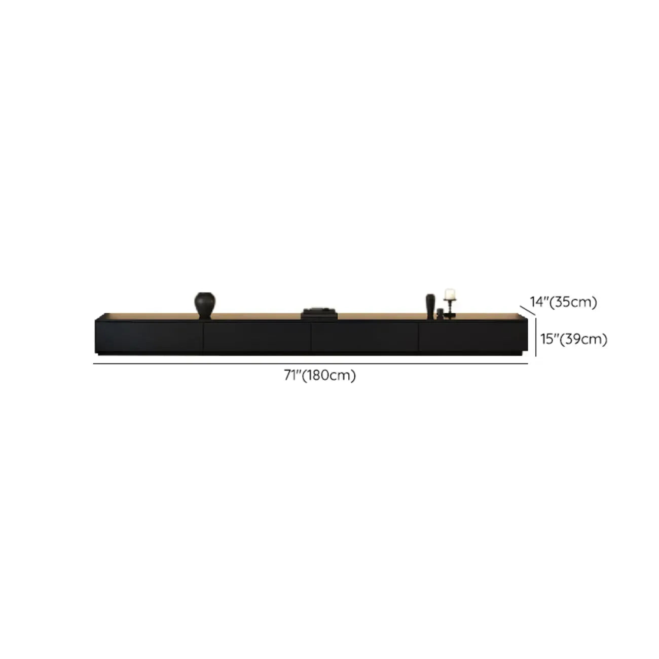 Meuble TV rectangulaire long et minimaliste noir avec 4 tiroirs