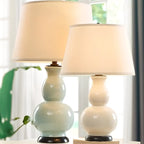 Lampe de table élégante en céramique blanche avec LED et abat-jour en tissu