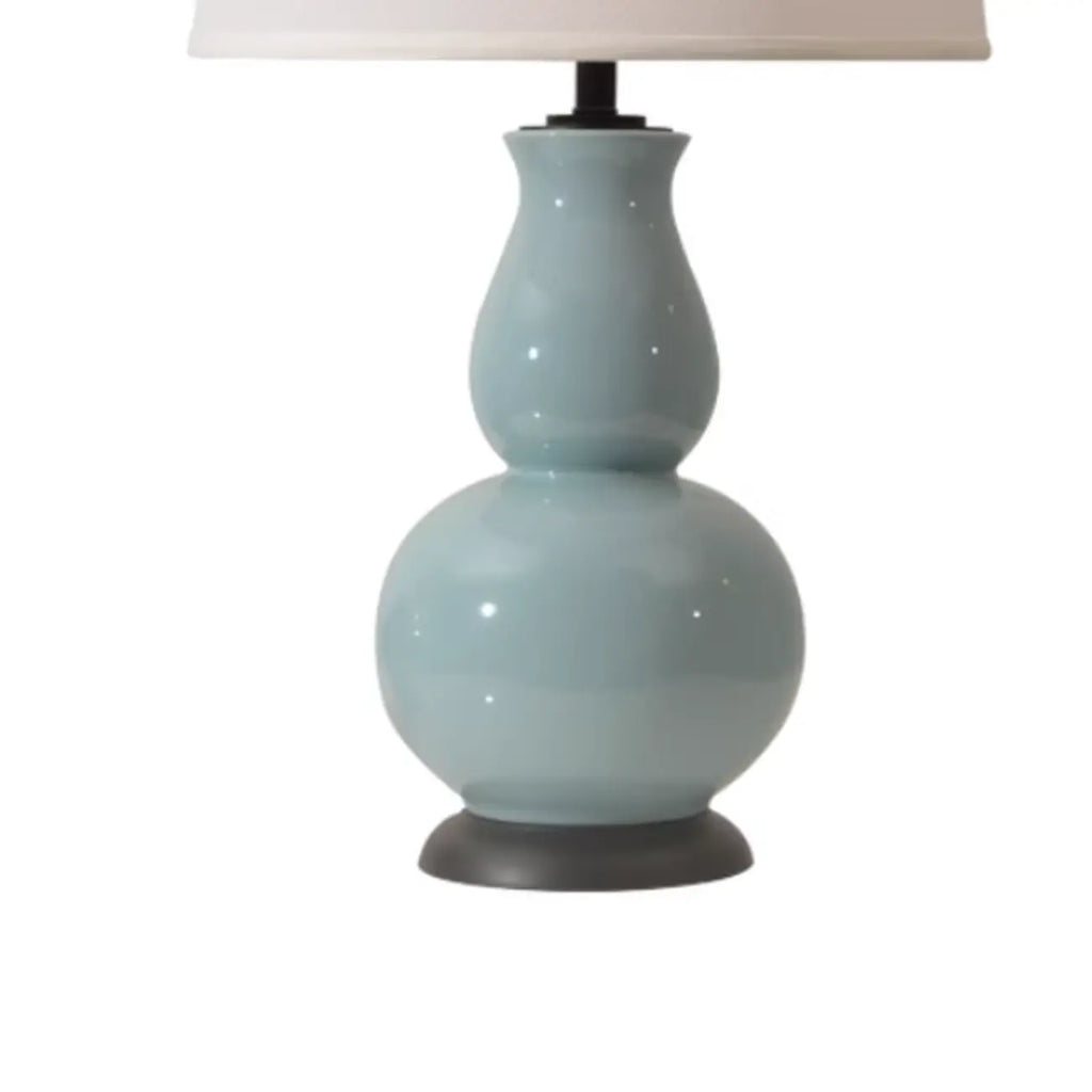 Lampe de table élégante en céramique blanche avec LED et abat-jour en tissu