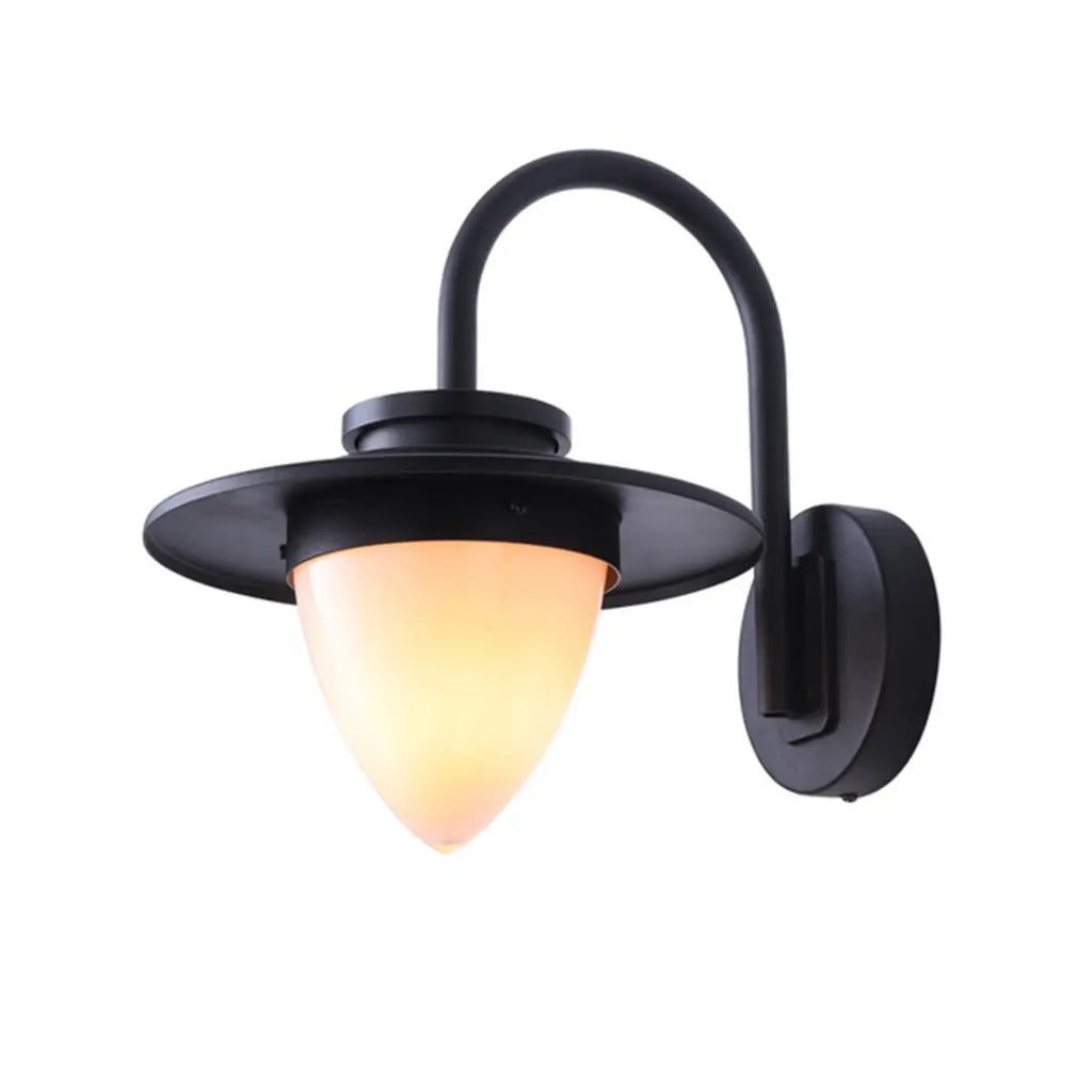 Applique murale extérieure moderne en verre conique et métal noir