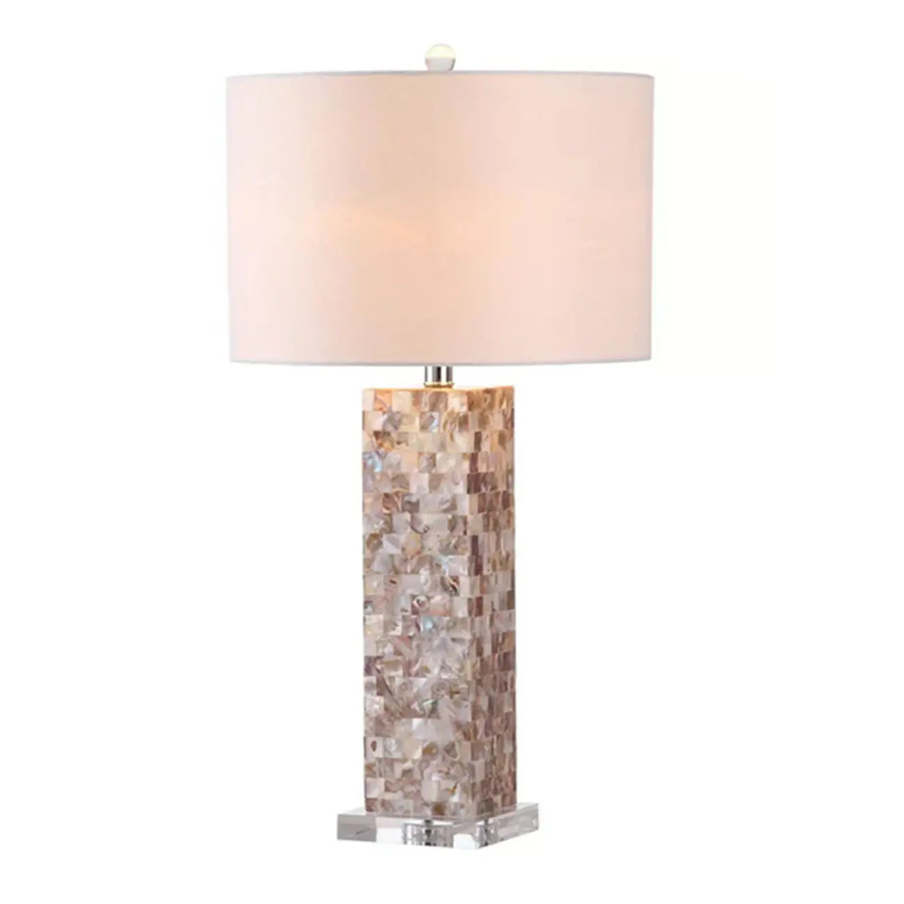 Lampe de table LED élégante à pied en coquillage et abat-jour en lin