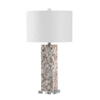 Lampe de table LED élégante à pied en coquillage et abat-jour en lin