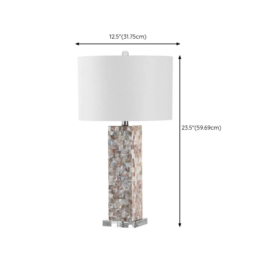 Lampe de table LED élégante à pied en coquillage et abat-jour en lin