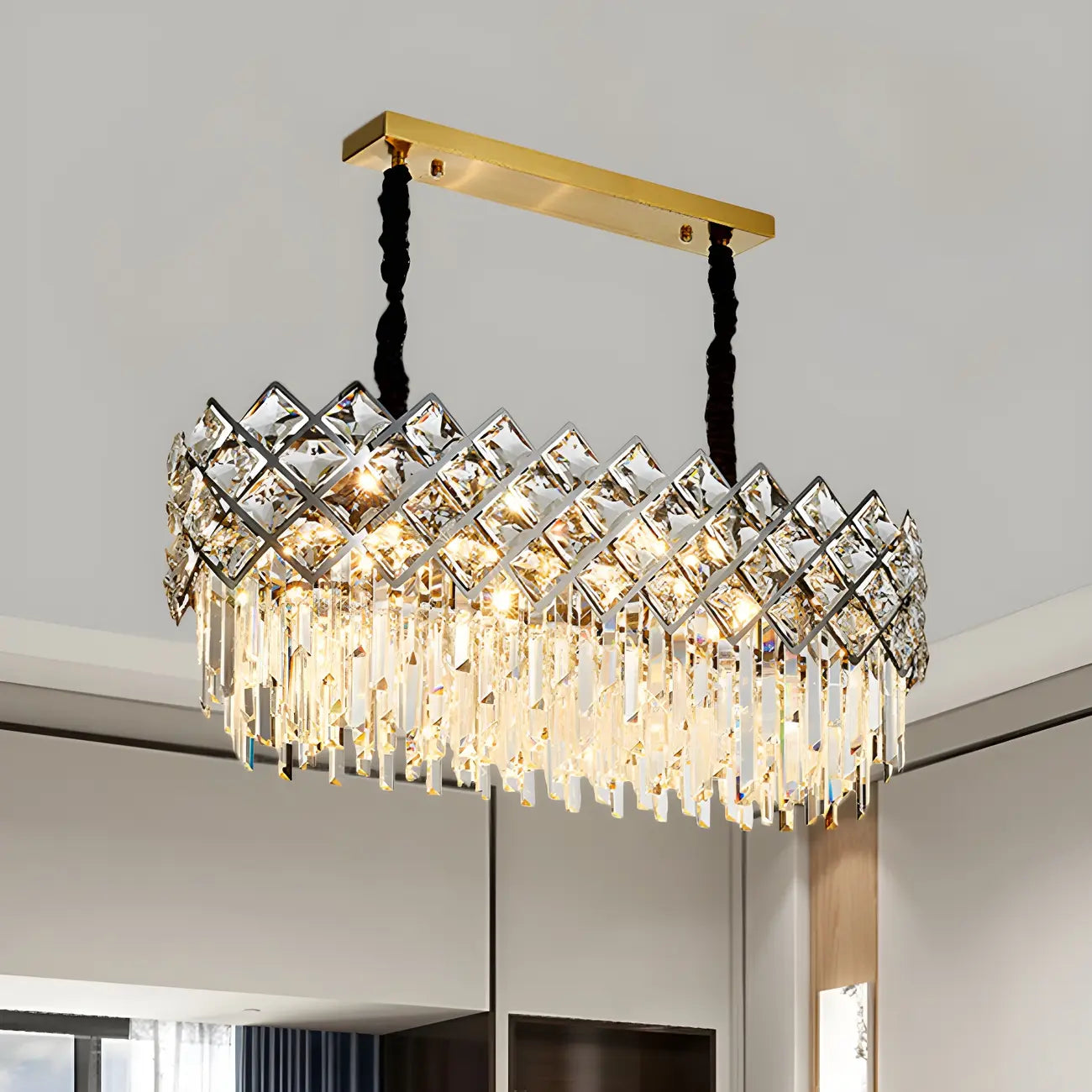 Suspension ovale moderne en cristal pour îlot de cuisine