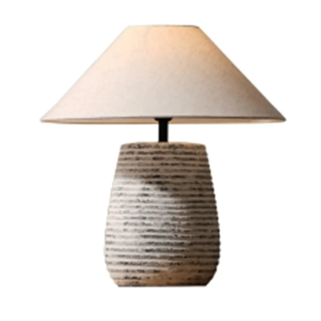 Lampe de bureau moderne géométrique en céramique avec LED et abat-jour en tissu