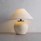 Lampe de bureau moderne géométrique en céramique avec LED et abat-jour en tissu