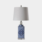 Lampe de table traditionnelle en céramique bleue avec abat-jour en tissu