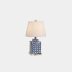 Lampe de table traditionnelle en céramique bleue avec abat-jour en tissu