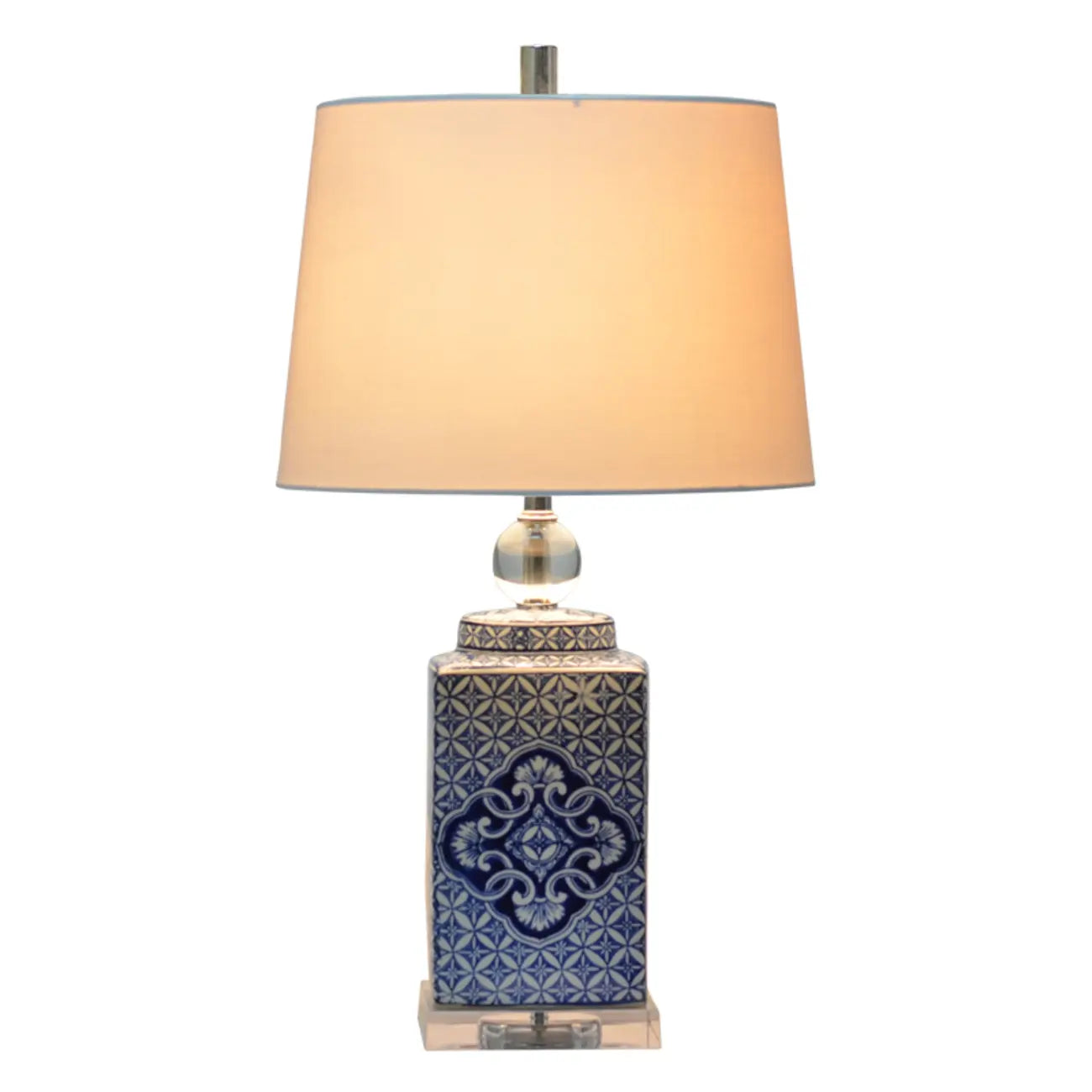 Lampe de table traditionnelle en céramique bleue avec abat-jour en tissu