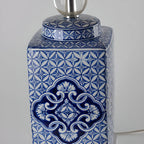 Lampe de table traditionnelle en céramique bleue avec abat-jour en tissu