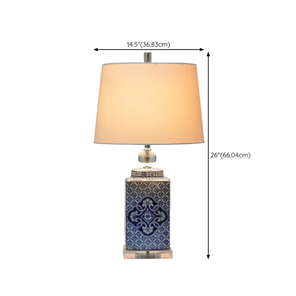 Lampe de table traditionnelle en céramique bleue avec abat-jour en tissu