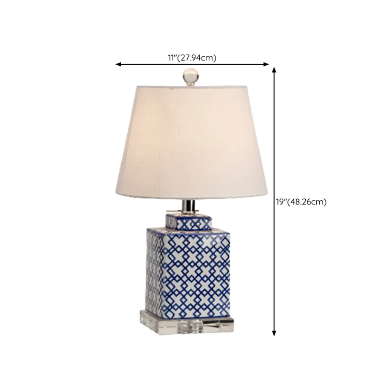 Lampe de table traditionnelle en céramique bleue avec abat-jour en tissu
