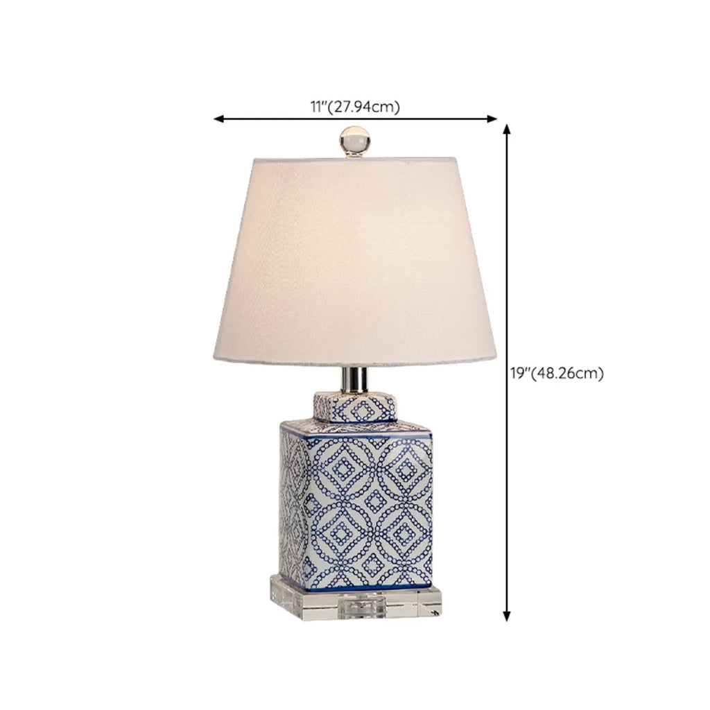 Lampe de table traditionnelle en céramique bleue avec abat-jour en tissu