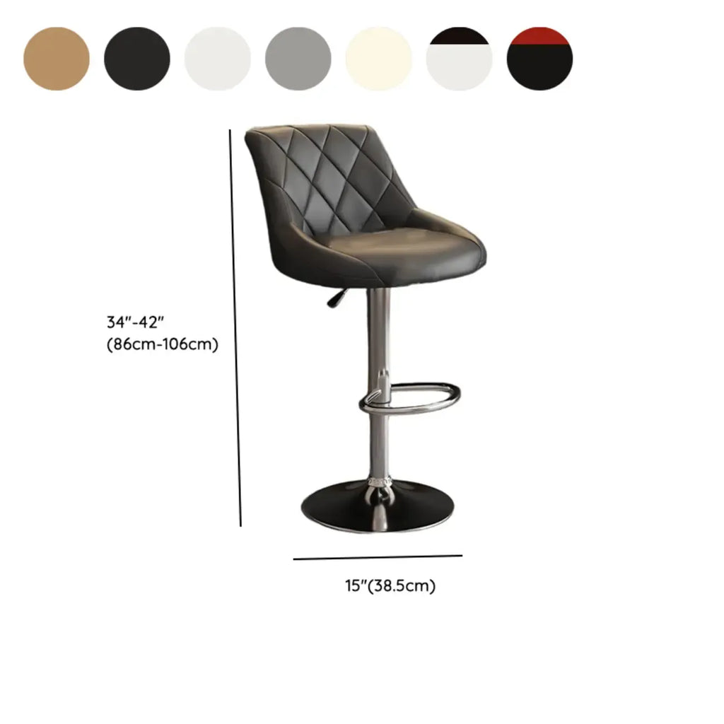 Tabouret de bar pivotant capitonné à losanges, réglable, en cuir PU noir et rouge