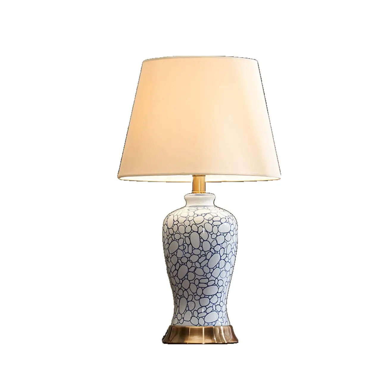 Lampe de table élégante en céramique avec abat-jour en tissu géométrique