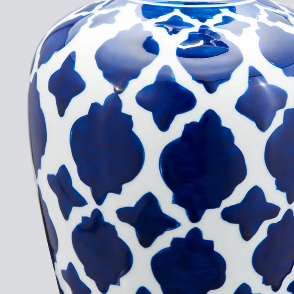 Lampe de table élégante en céramique avec abat-jour en tissu géométrique