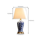 Lampe de table élégante en céramique avec abat-jour en tissu géométrique