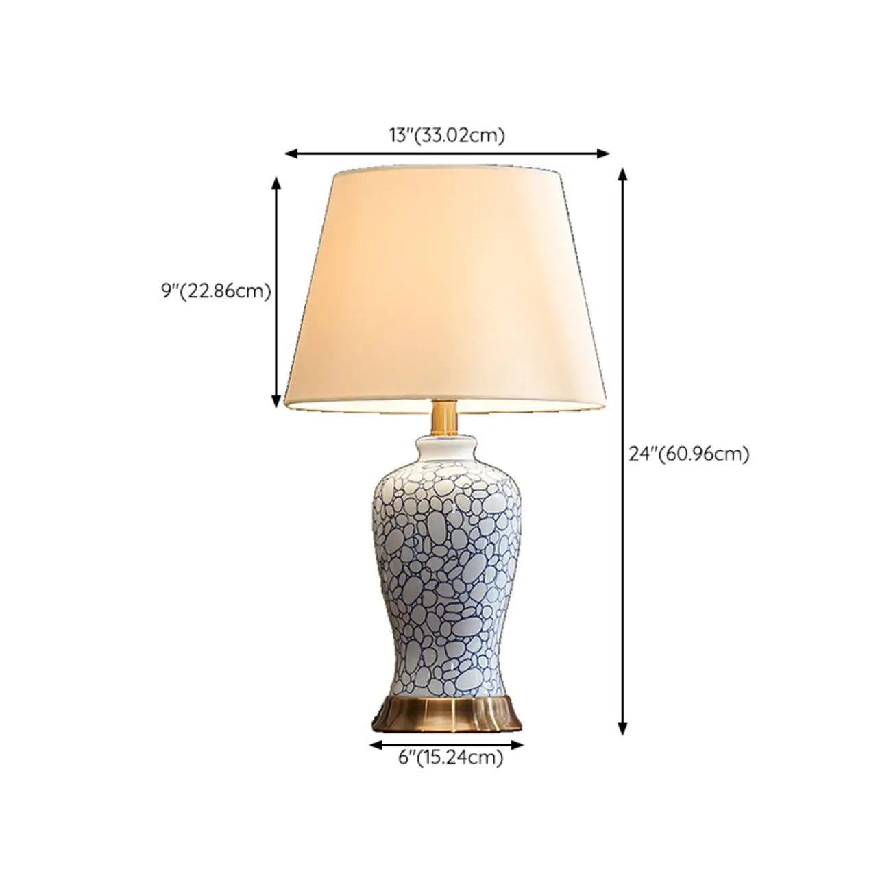 Lampe de table élégante en céramique avec abat-jour en tissu géométrique