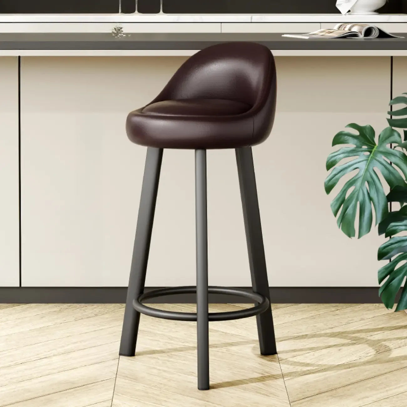 Tabourets de bar minimalistes ronds à trépied en similicuir