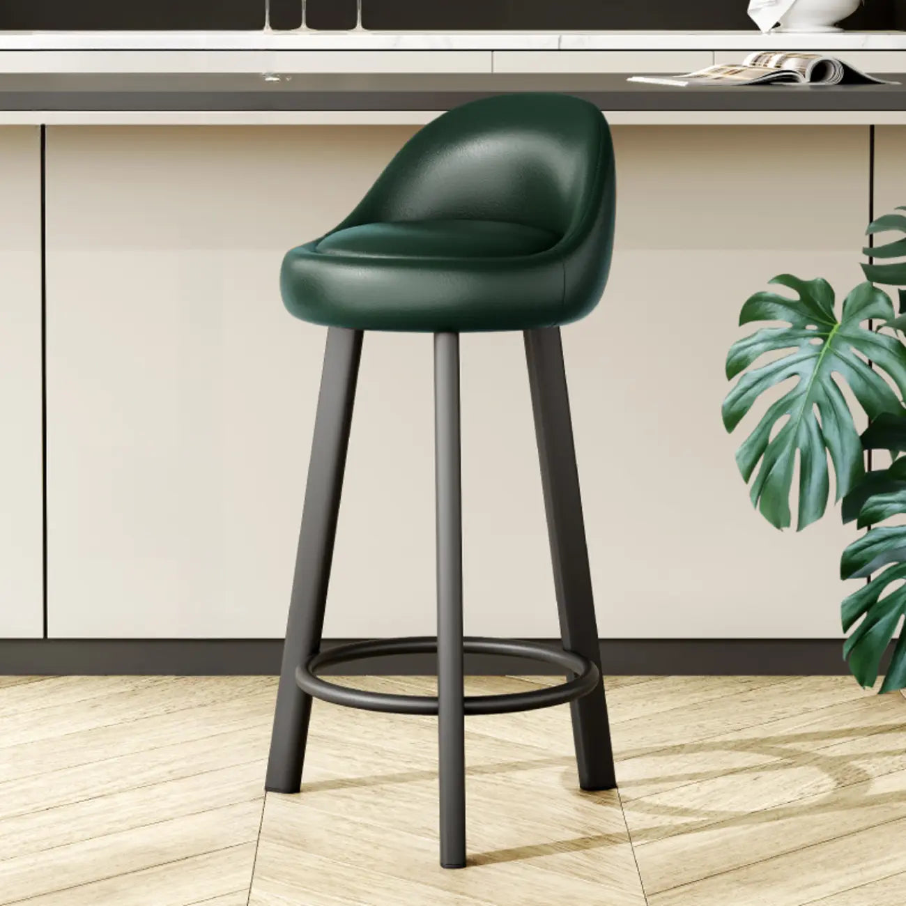 Tabourets de bar minimalistes ronds à trépied en similicuir