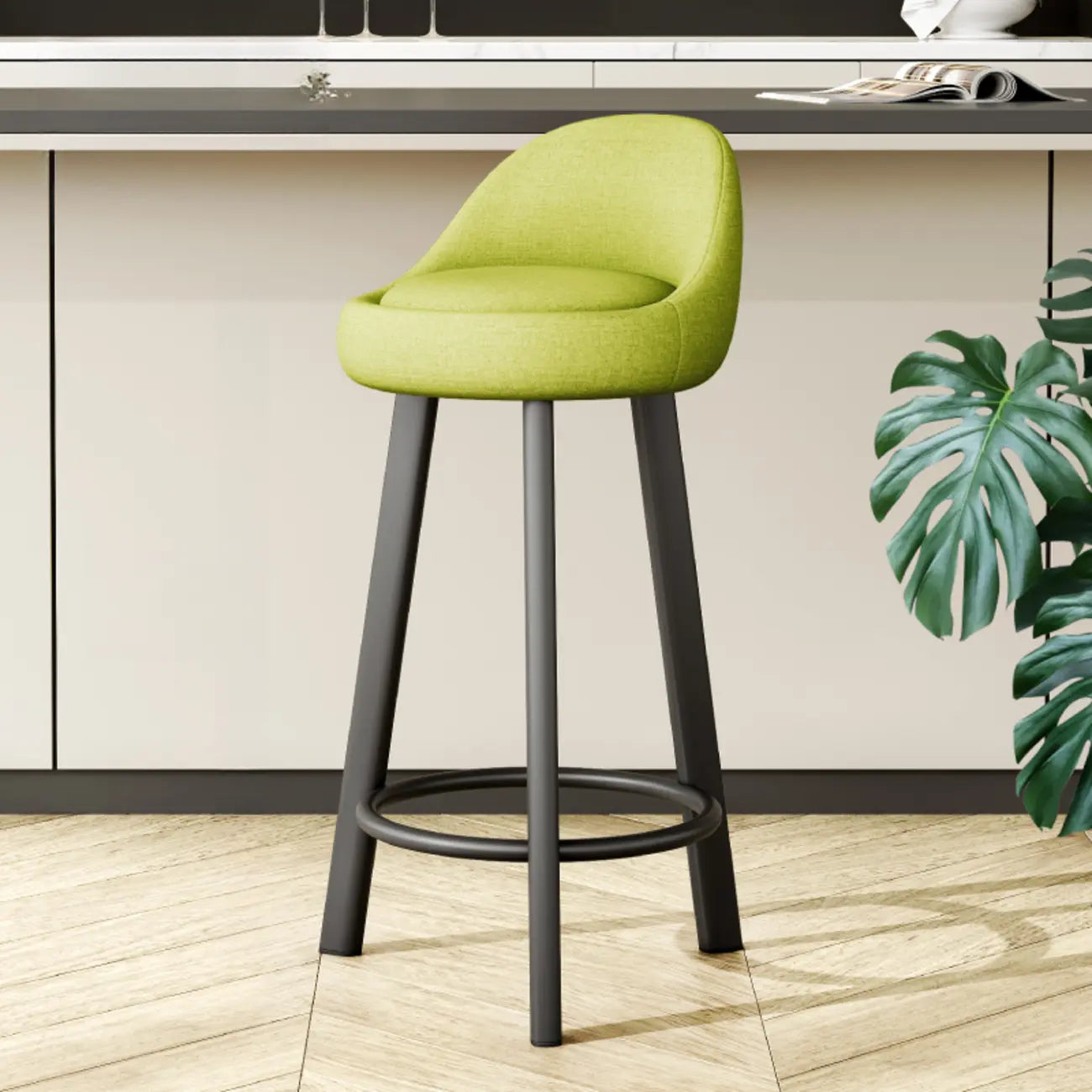 Tabourets de bar minimalistes ronds à trépied en similicuir