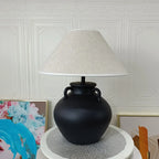 Lampe de table en céramique avec abat-jour conique en tissu, compatible LED