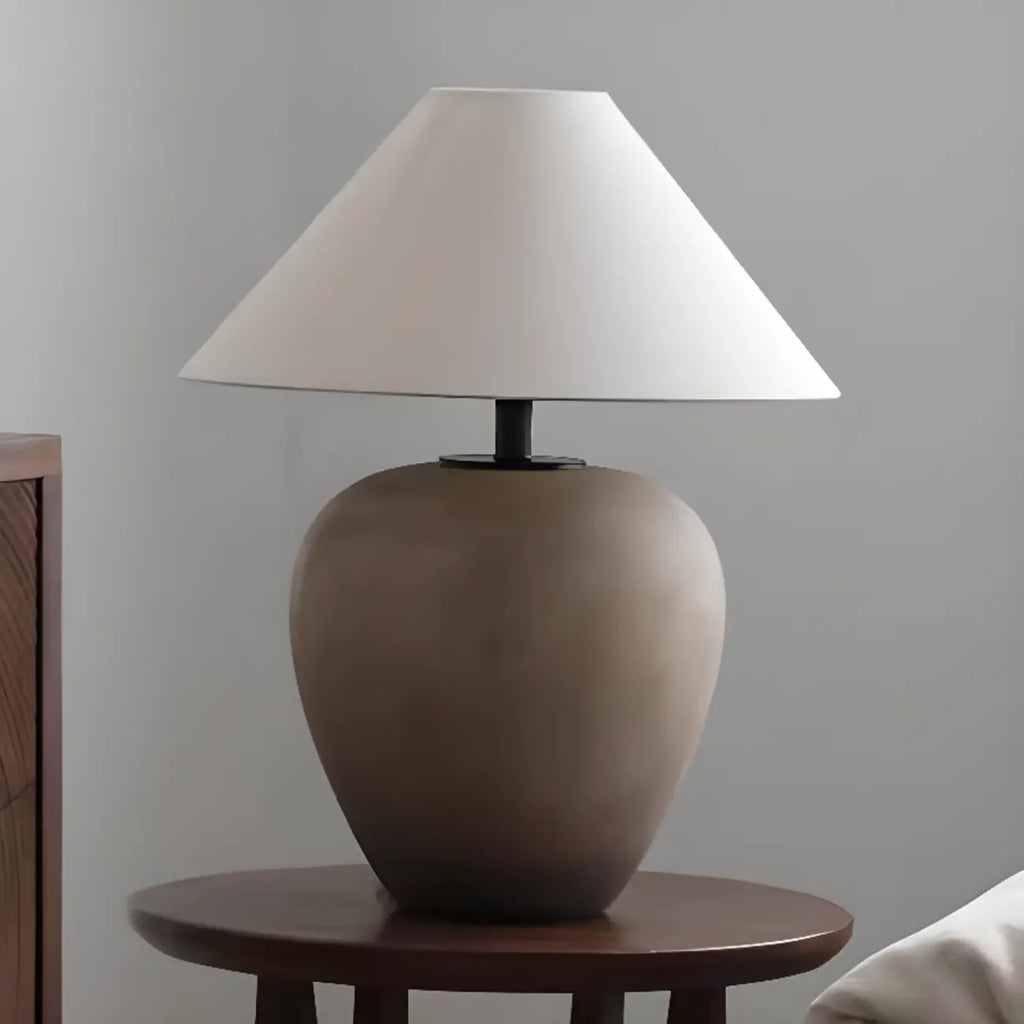 Lampe de table en céramique avec abat-jour conique en tissu, compatible LED