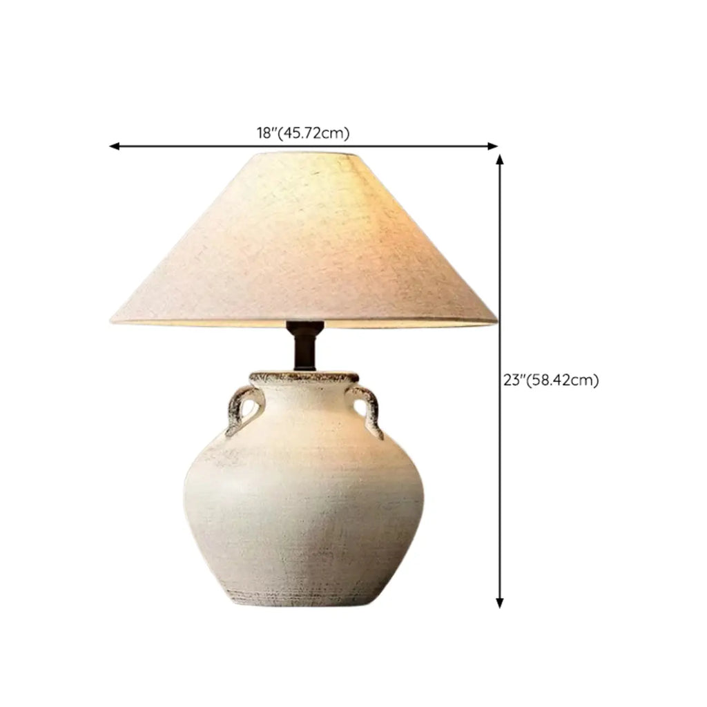 Lampe de table en céramique avec abat-jour conique en tissu, compatible LED