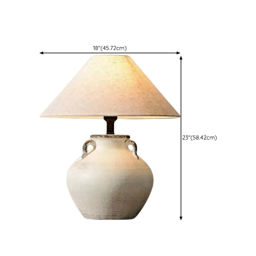 Lampe de table en céramique avec abat-jour conique en tissu, compatible LED