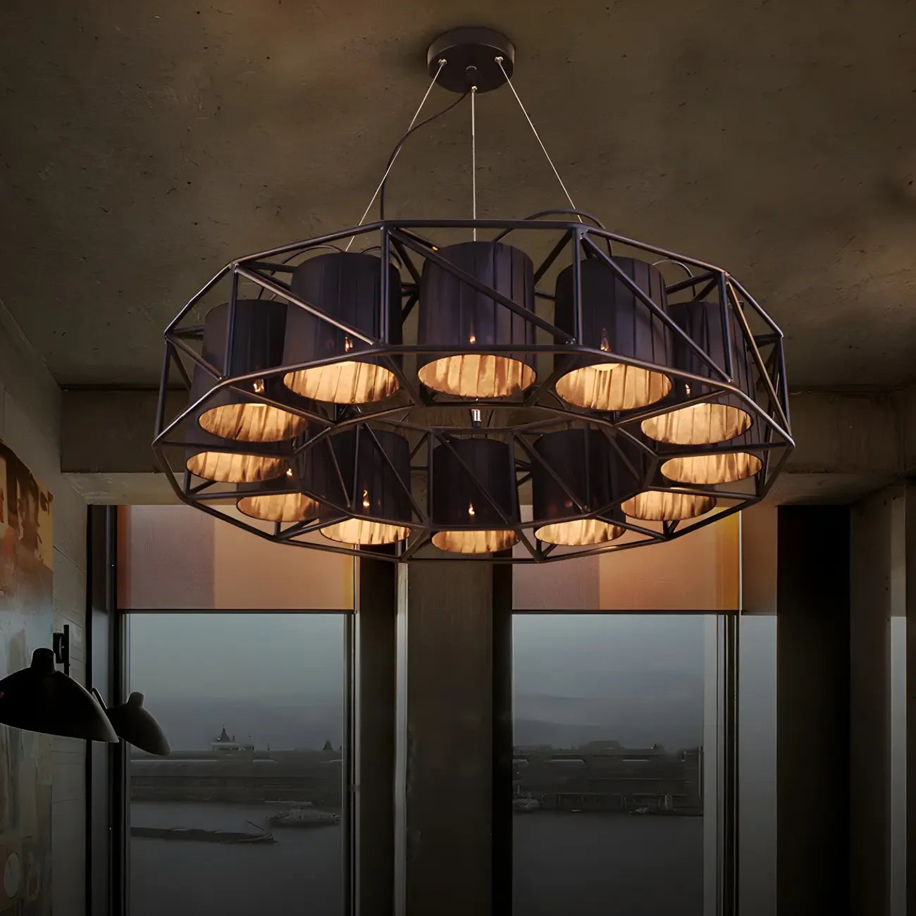 Lustre moderne géométrique en métal noir