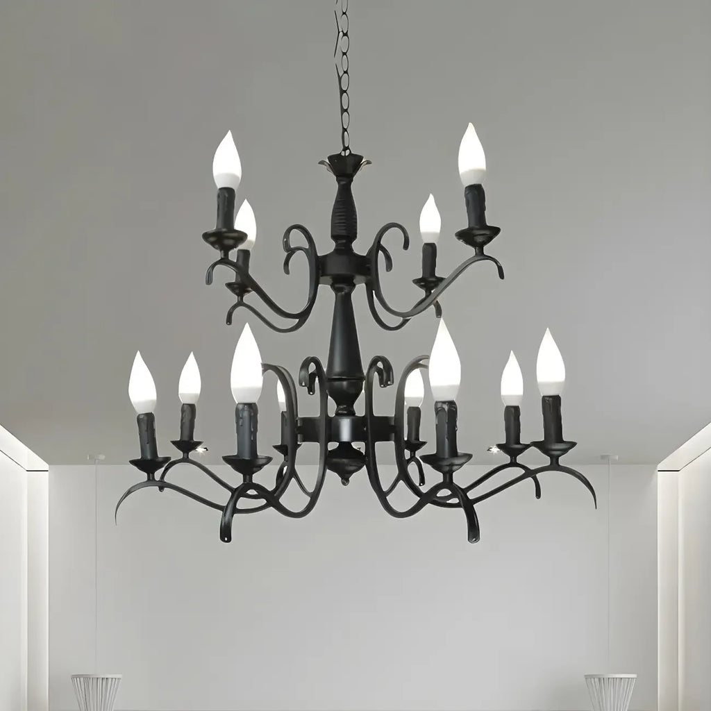 Lustre candélabre industriel en métal noir