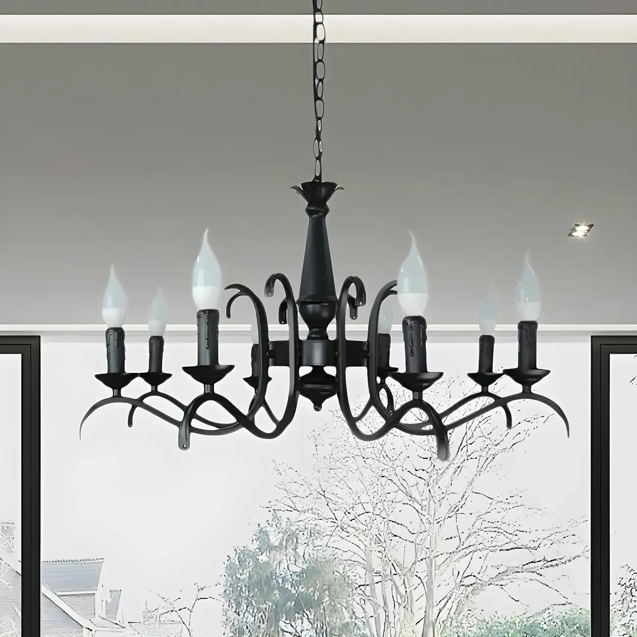 Lustre candélabre industriel en métal noir