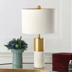 Lampe de table cylindrique moderne en pierre avec abat-jour en tissu