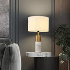 Lampe de table cylindrique moderne en pierre avec abat-jour en tissu