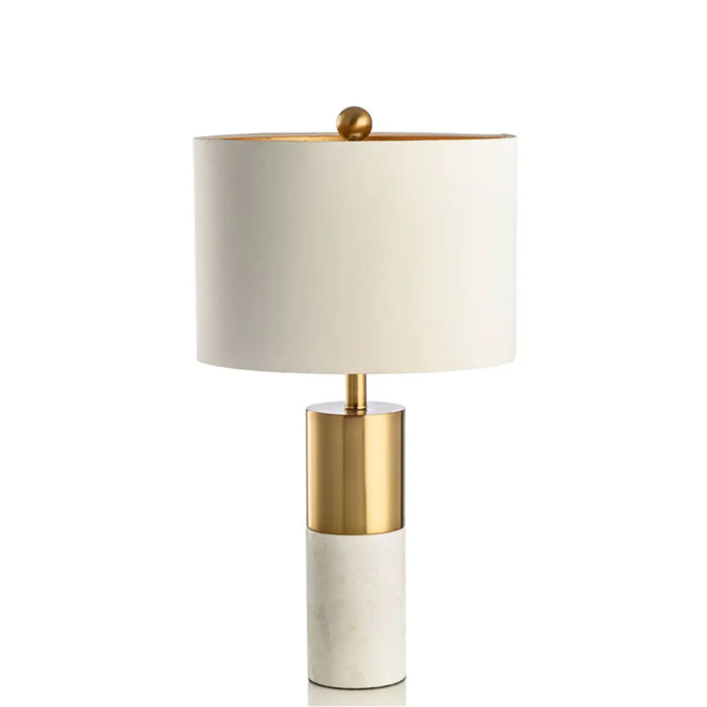 Lampe de table cylindrique moderne en pierre avec abat-jour en tissu