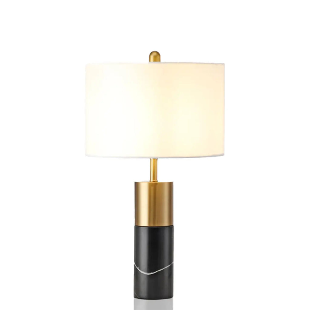 Lampe de table cylindrique moderne en pierre avec abat-jour en tissu