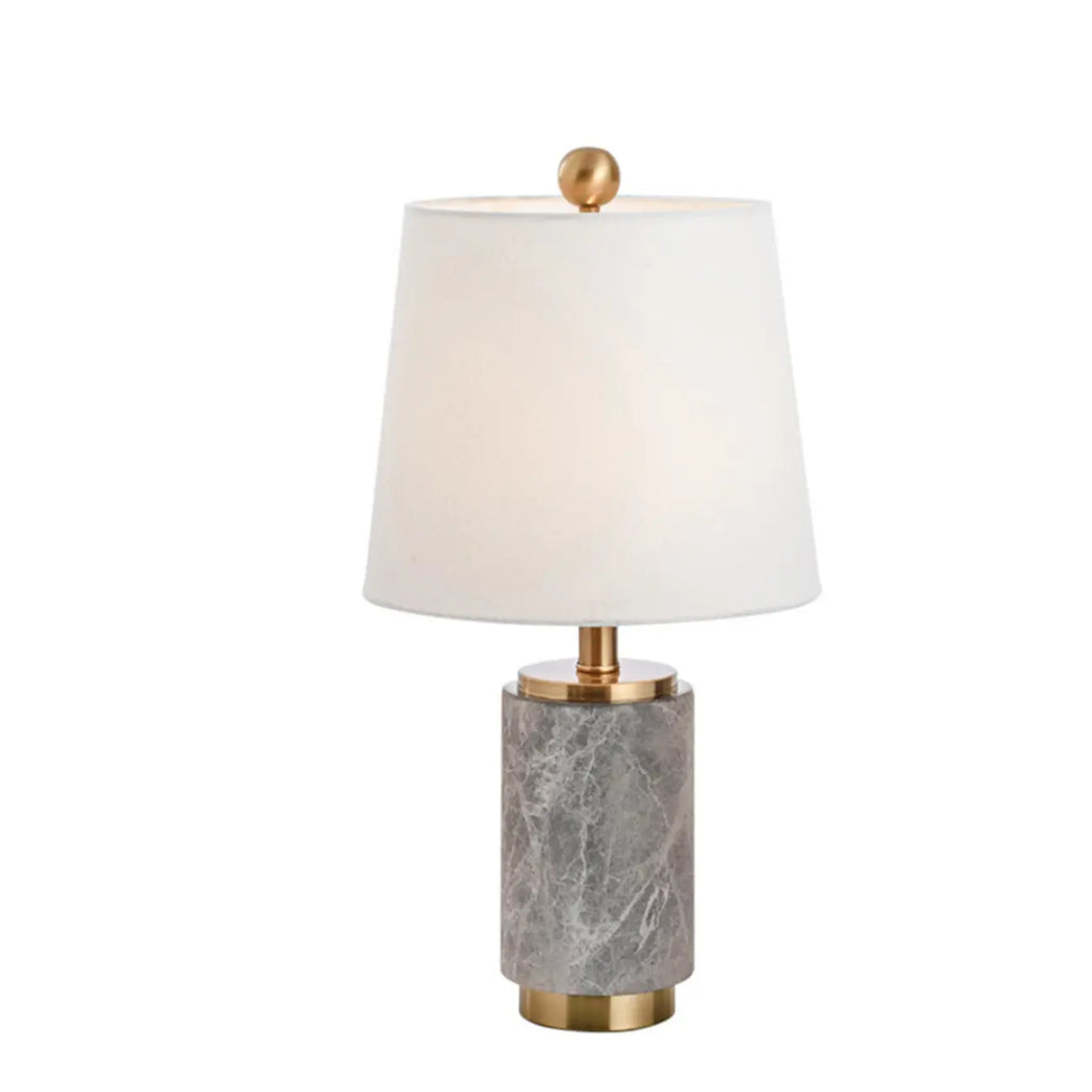 Lampe de table cylindrique moderne en pierre avec abat-jour en tissu