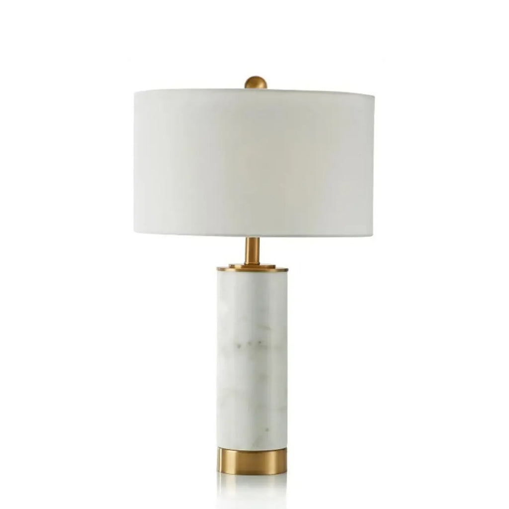 Lampe de table cylindrique moderne en pierre avec abat-jour en tissu