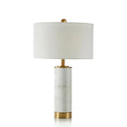 Lampe de table cylindrique moderne en pierre avec abat-jour en tissu