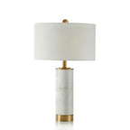 Lampe de table cylindrique moderne en pierre avec abat-jour en tissu