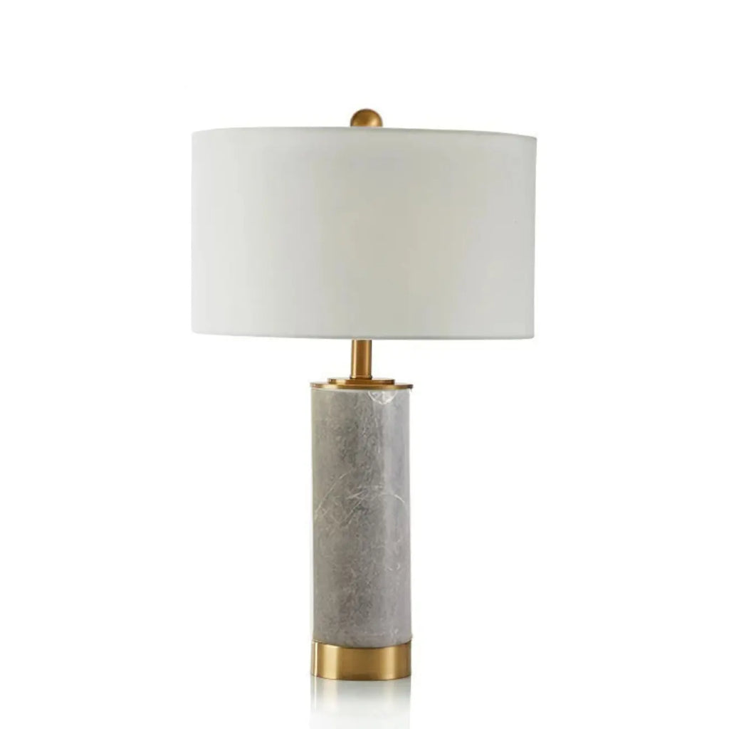 Lampe de table cylindrique moderne en pierre avec abat-jour en tissu