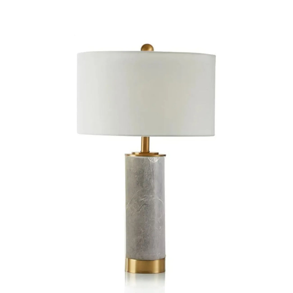 Lampe de table cylindrique moderne en pierre avec abat-jour en tissu