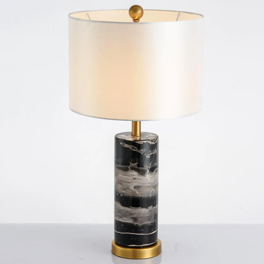 Lampe de table cylindrique moderne en pierre avec abat-jour en tissu