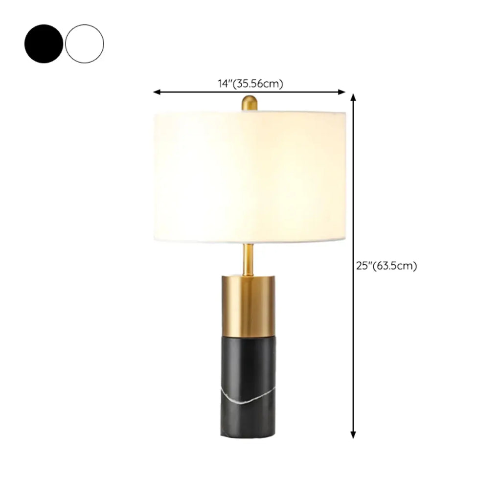 Lampe de table cylindrique moderne en pierre avec abat-jour en tissu