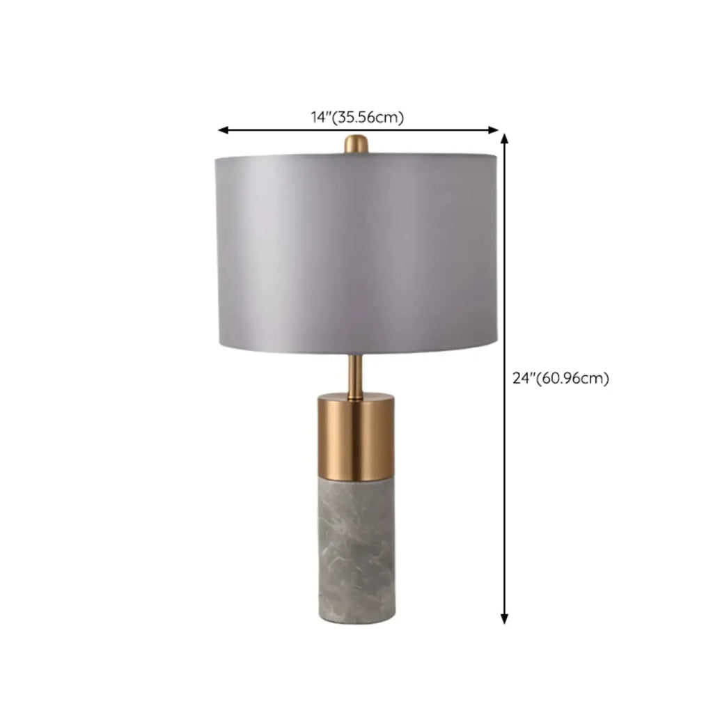 Lampe de table cylindrique moderne en pierre avec abat-jour en tissu